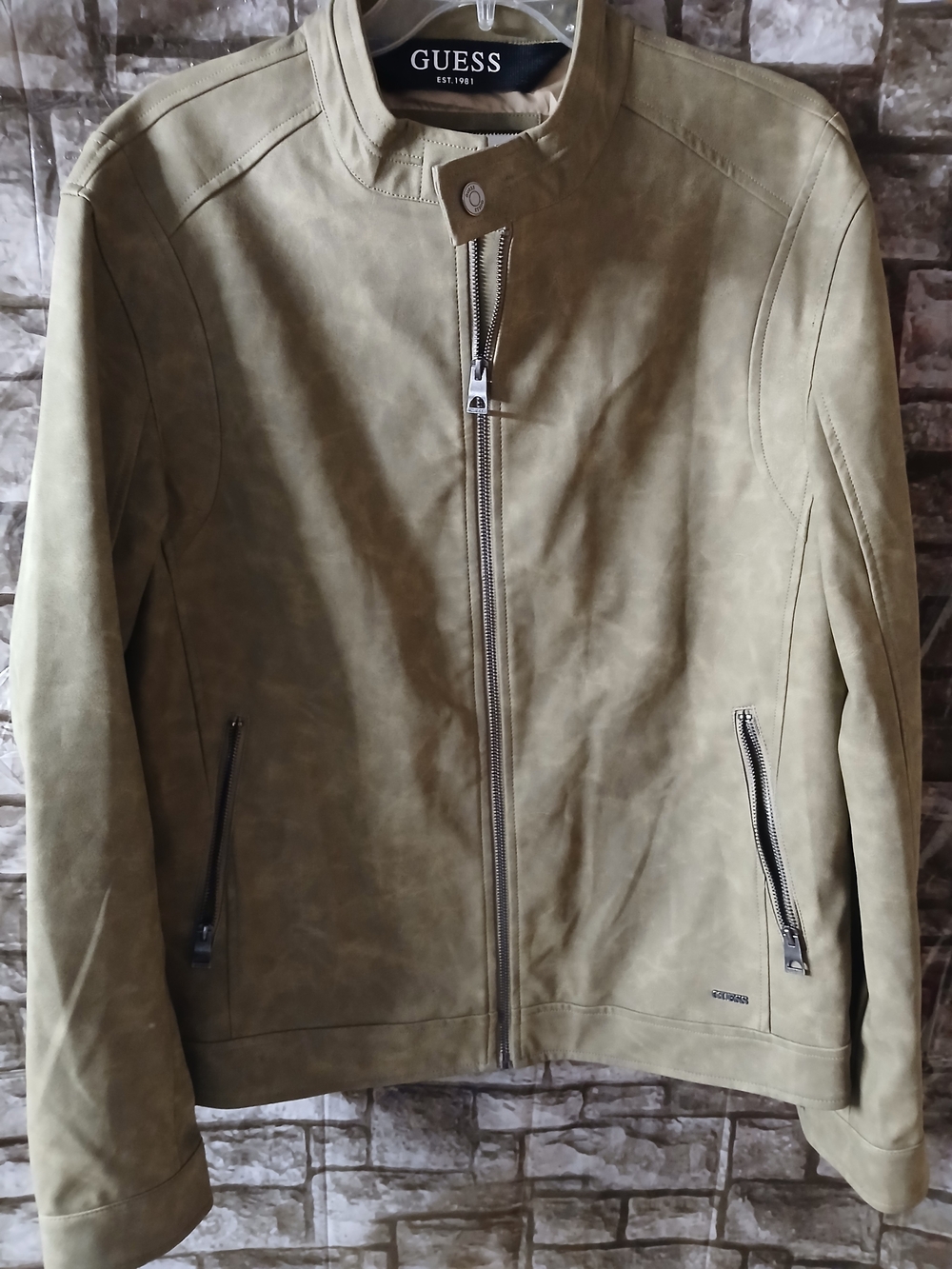 GUESS Men's Olive Green Suede-Style Zip Jacket